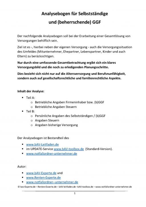 Analysebogen Selbstständige Geschäftsführer Gesamtversorgung Muster--Analysebogen Selbstständige und Geschäftsführer für die eigene Versorgung